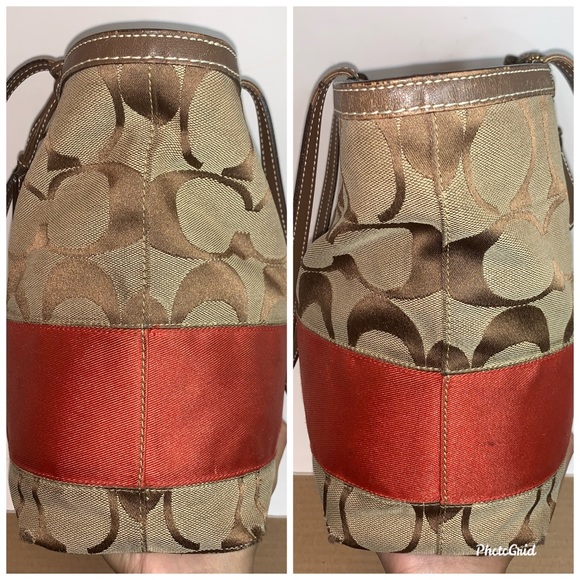 Coach Traditional Signature Khaki Red Stripe Tote - Picture 4 of 8